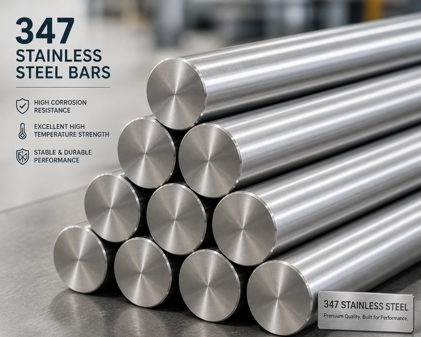 Stainless steel round bars stacked industrial metal rods